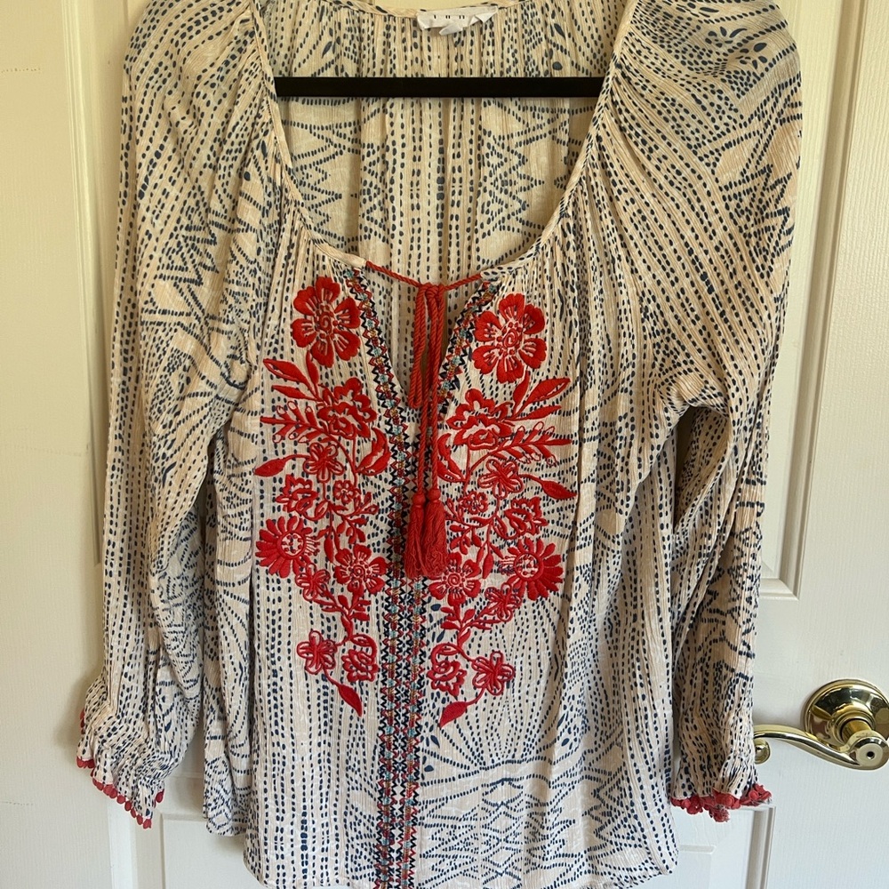 THML cream and white Embellished Relaxed Blouse